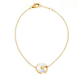 Pre Owned Cartier Amulette De Cartier White Mother of Pearl & Diamond 18k Yellow Gold Bracelet