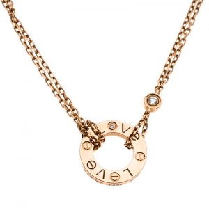 Pre Owned Cartier Love Diamond 18K Rose Gold Double Chain Necklace