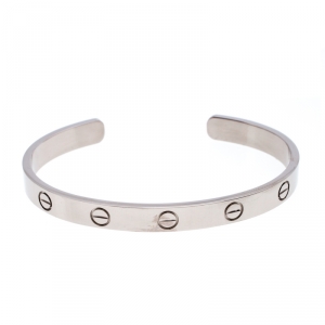 Pre Owned Cartier Love 18K White Gold Open Cuff Bracelet Size 17