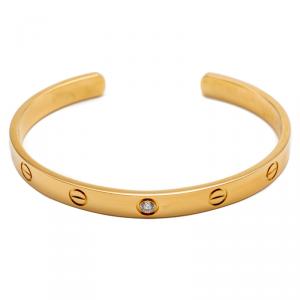 Cartier Love Yellow Gold 1 Diamond Open Cuff Bracelet Size 18