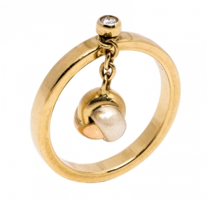 Pre Owned Cartier Diamond Three Tone 18K Gold Trinity Knot Charm Ring Size 54