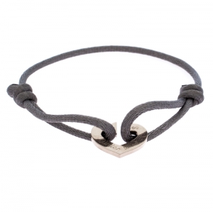 Pre Owned Cartier C De Cartier White Gold Heart On Grey Adjustable Cord Bracelet