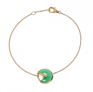 Pre Owned Cartier Amulette De Cartier Diamond Chrysoprase 18K Yellow Gold Bracelet