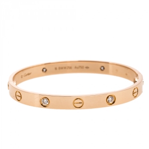 Pre Owned Cartier Love 4 Diamond 18K Rose Gold Bracelet 16