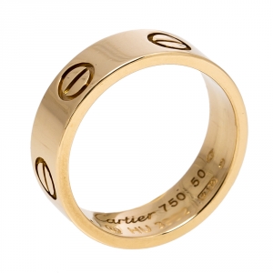 Pre Owned Cartier Love 18K Yellow Gold Band Ring Size 50