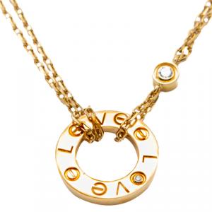 Pre Owned Cartier Love Yellow Gold Diamond Double Chain Necklace 