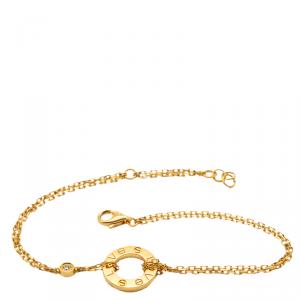 Pre Owned Cartier Love Yellow Gold Diamond Double Chain Bracelet Size 18