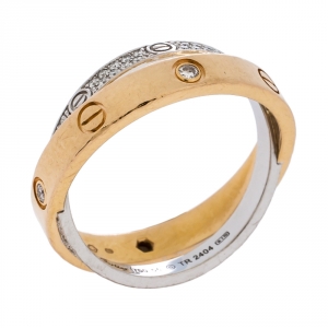 Pre Owned  Cartier Love Diamond Two Tone 18K Gold Double Band Ring Size 55