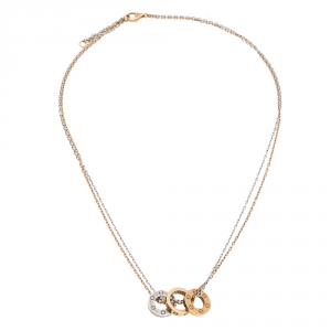 Pre Owned Cartier Love 6 Diamond Two Tone 18K Gold 3 Circular Charm Necklace