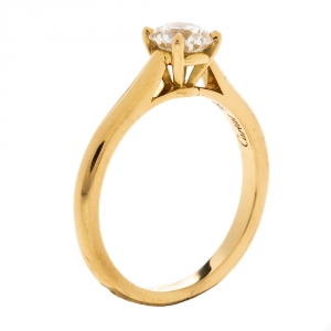 Pre Owned Cartier 0.70ct Solitaire Diamond 18K Yellow Gold Engagement Ring Size 53