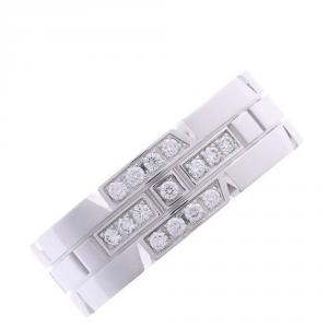 Pre Owned Cartier Tank Francaise 18K White Gold Half Diamond Ring Size 47