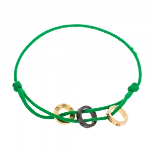 Pre Owned Cartier Love Diamond Ceramic Two Tone 18K Gold Green Cord Adjustable Bracelet