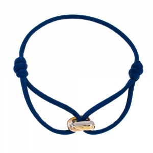 Pre Owned Cartier Trinity De Cartier Three Tone 18K Gold Blue Adjustable Cord Bracelet