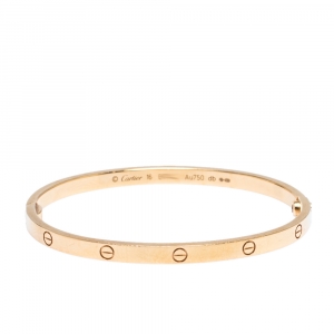 Pre Owned Cartier Love 18K Rose Gold Narrow Bangle Bracelet Size 16