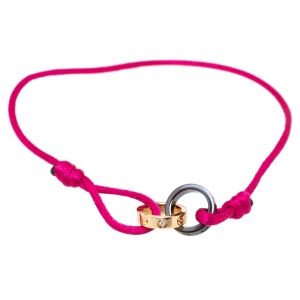 Pre Owned Cartier LOVE Ceramic Diamond 18K Rose Gold Pink Cord Adjustable Bracelet