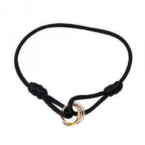 مملوكة مسبقًا Cartier Trinity De Cartier 18K Three Tone Gold Black Cord Bracelet