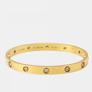 Pre Owned Cartier Love 10 Diamonds 18k Yellow Gold Bangle Bracelet 18