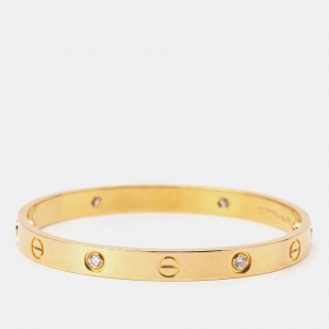 Pre Owned Cartier Love 4 Diamond 18k Yellow Gold Bracelet 17