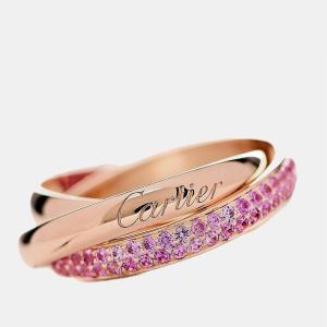 Pre Owned Cartier Trinity Pink Sapphire Rose Gold Ring 53