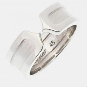 Cartier 18K White Gold Double C Band Ring EU 48