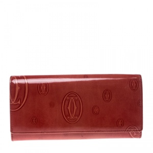 Pre Owned Cartier Red Leather Double C Logo Continental Wallet