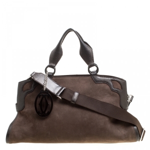 Pre Owned Cartier Brown Suede Nubuck Medium Marcello de Cartier Bag