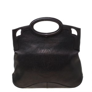 Cartier Metallic Black Leather Marcello De Cartier Foldover Clutch