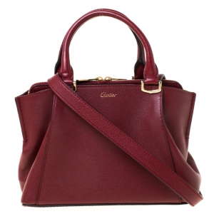 Pre Owned Cartier Burgundy Taurillon Leather Mini C de Cartier Satchel             