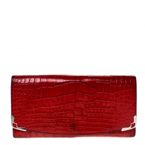 Pre Owned Cartier Red Alligator Must de Cartier Flap Wallet