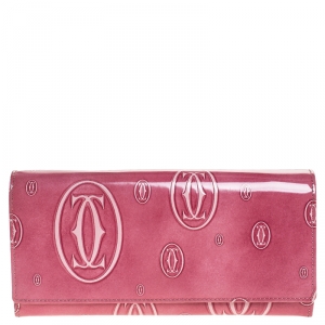 Pre Owned Cartier Pink Patent Leather Happy Birthday Long Flap Wallet