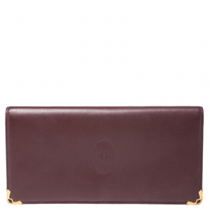 Pre Owned Cartier Maroon Leather Must De Cartier Wallet