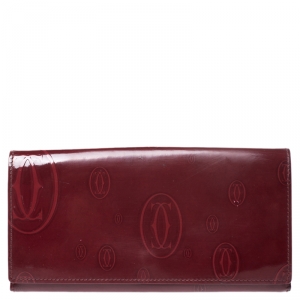 Pre Owned Cartier Maroon Patent Leather Happy Birthday Continental Wallet