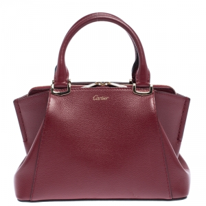 Pre Owned Cartier Burgundy Taurillon Leather Mini C De Cartier Satchel             