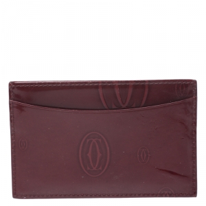 Pre Owned Cartier Maroon Patent Leather Happy Birthday Single Card Holder