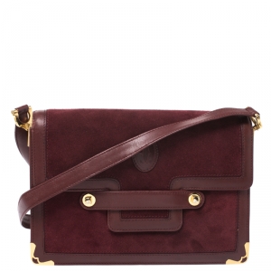 Pre Owned  Cartier Burgundy Vintage Suede and Leather Must de Cartier Flap Bag