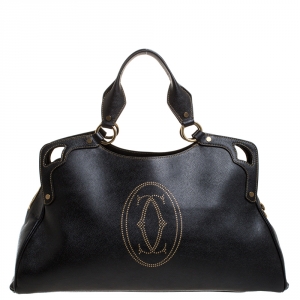Pre Owned Cartier Black Leather Large Marcello de Cartier Bag
