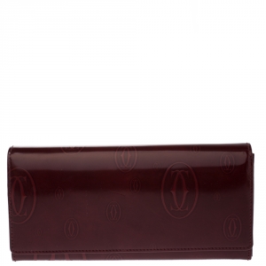 Pre Owned Cartier Maroon Patent Leather Happy Birthday Continental Wallet