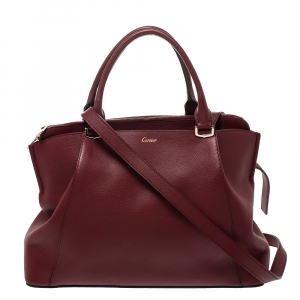 Pre Owned Cartier Maroon Leather Small C de Cartier Satchel