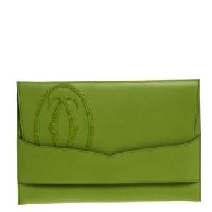 Cartier Apple Green Leather Logo Flap Clutch