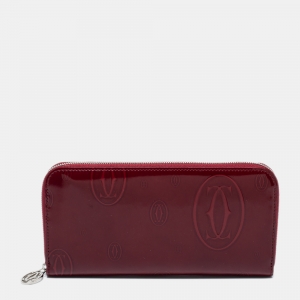 Cartier Red Patent Leather Happy Birthday Zip Around Wallet