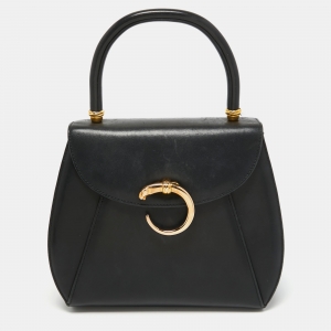 Cartier Black Leather Panthere Top Handle Bag