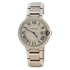 Pre Owned Cartier Grey Stainless Steel & Diamonds Ballon Bleu De Cartier Women's  Wristwatch 36 mm