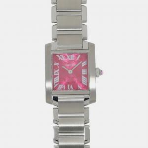 Pre Owned Cartier Pink Stainless Steel Tank Francaise W51030Q3 Quartz Women's Wristwatch 20 mm