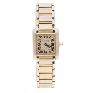 Pre Owned Cartier Cream 18K Gold and Stainless Steel Tank Francaise Women's Wristwatch 20 mm