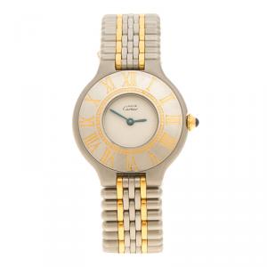 Pre Owned Cartier White Stainless Steel Must De Cartier 21 Women's Wristwatch 28 mm