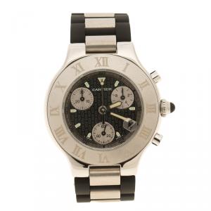 Pre Owned Cartier Black Stainless Steel Chronograph 21 Women's Wristwatch 38 mm
