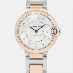 Cartier Ballon Bleu W3BB0007 Automatic Silver 18k Rose Gold Stainless Steel Diamond Women's Wristwatch 36 mm