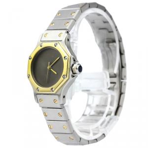 Pre Owned Cartier Grey 18K Yellow Gold & Stainless Steel Santos Octagon Women's Wristwatch 24MM