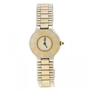 Pre Owned Cartier Cream Stainless Steel Must De Cartier 21 Women's Wristwatch 28 mm