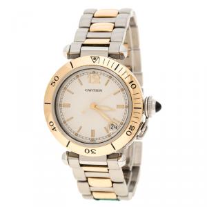 Cartier White 18K Yellow Gold and Stainless Steel Pasha De Cartier 1034 Women's Wristwatch 35 mm